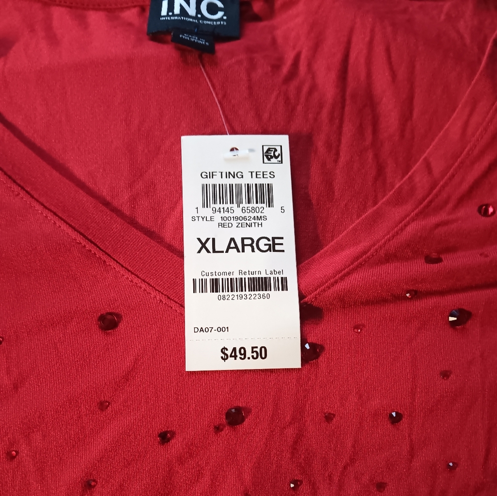 Inc international concepts Red short sleeve Tee women’s XL Bedazzled Jewels